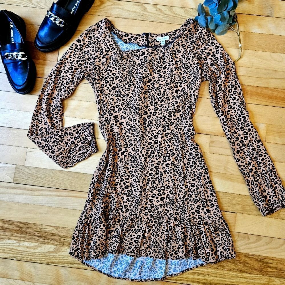 Love Fire Cheetah Print Long Sleeve Dress